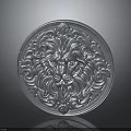 Silver Round Shield With Lion Head Carving And Intricate Decorative Patterns 3d model
