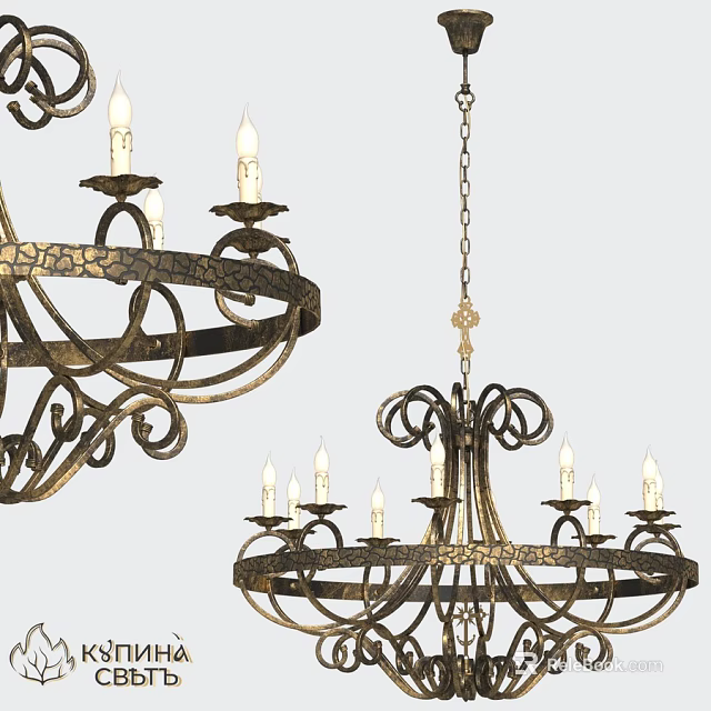 Elegant Vintage Metal Chandelier With Decorative Frame And Candle Shaped Bulbs 3d model 