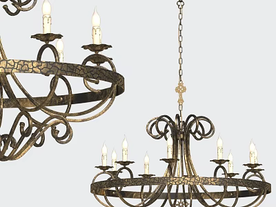 Elegant Vintage Metal Chandelier With Decorative Frame And Candle Shaped Bulbs 3d model
