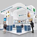 Domino Modern Trade Show Booth With White Blue Design Screen Product Images And People