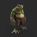 Game Movie Frog Character With Green Skin Muscular Body Brown Pants Belt And Wristbands