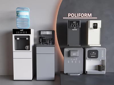 POLIFORM Kitchen Appliances Various Water Dispensers Coffee Machines White Gray Designs With LCD Screens 3d model