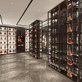Luxury Retail Store Interior with Shelves Counter Marble Floor and Bright Lighting