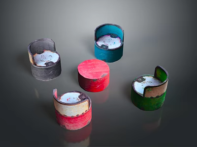 Colorful Modern Table And Chair Set With Red Blue Black Green Seats And Creative Design 3d model