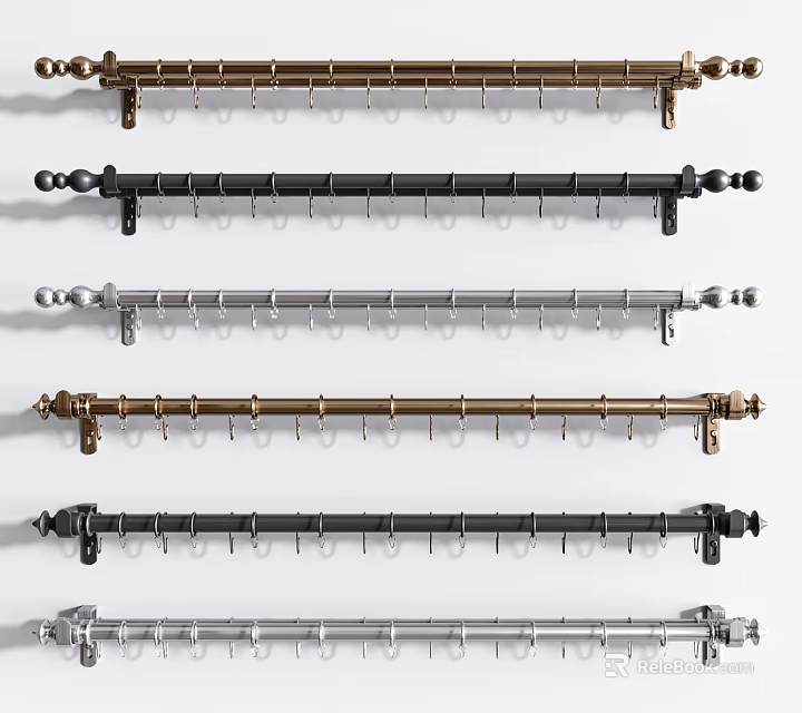 Curtain Accessories Durable Decorative Rods With Metal Hooks In Various Colors 3d model 