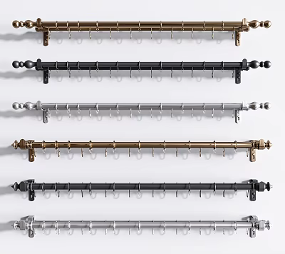 Curtain Accessories Durable Decorative Rods With Metal Hooks In Various Colors 3d model