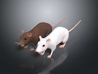 Two Brown and White Mice as Main Characters in Realistic 3D Rendering on Dark Background 3d model