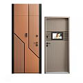 Modern Swing Doors With Brown Vertical Stripes Gray Lines And Smart Screen Design