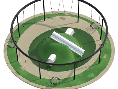 Outdoor Swing Chair Design with Circular Black Metal Frame Green Ground and Play Elements 3d model