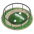 Outdoor Swing Chair Design with Circular Black Metal Frame Green Ground and Play Elements