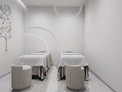 Minimalist SPA Room With Two Beds And Stools 3d model