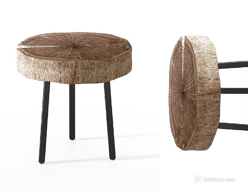 Rustic Round Side Table With Natural Wood Grain And Black Metal Hairpin Legs 3d model 