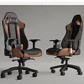 Black And Brown Gaming Chairs With Adjustable Armrests And Wheels 3d model