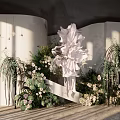 Elegant Banquet Hall Interior Design With Large White Floral Decor And Green Plants