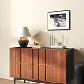 Modern Wooden Entryway Side Cabinet With Table Lamp Bird Decor And Wall Art