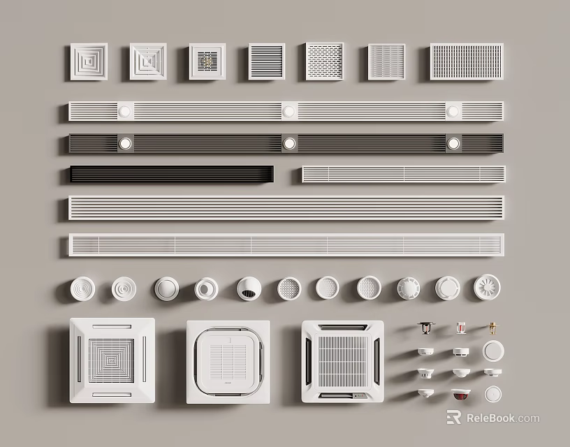 Various Types of Air Conditioner Vents with Modern Design and Different Shapes for Home Interior 3d model 