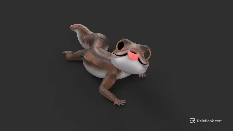 3D Rendered Reptile Lizard With Brown White Patterns Large Eyes Pink Tongue On Dark Background 3d model 