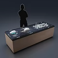 Modern Exhibition Display Table With Various Exhibits And Human Silhouette 3d model
