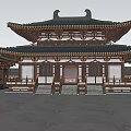 Traditional Ancient Chinese Architecture with Curved Eaves Dark Tiled Roof White Walls and Wooden Structure