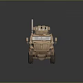 Sand Colored Armored Military Vehicle With Roof Mounted Machine Gun And Antenna