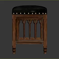 Classic Wooden Ottoman With Black Padded Top And Metal Studs Carved Details