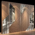 Modern Wall Design With Wooden Geometric Panels And Glass Inserts For Interior
