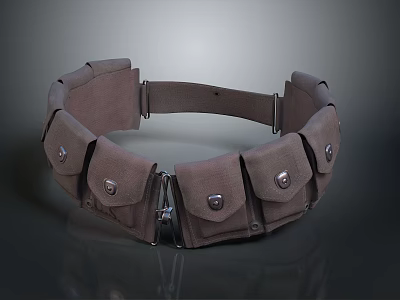 Brown Multifunctional Utility Belt With Multiple Pockets For Daily Essentials 3d model