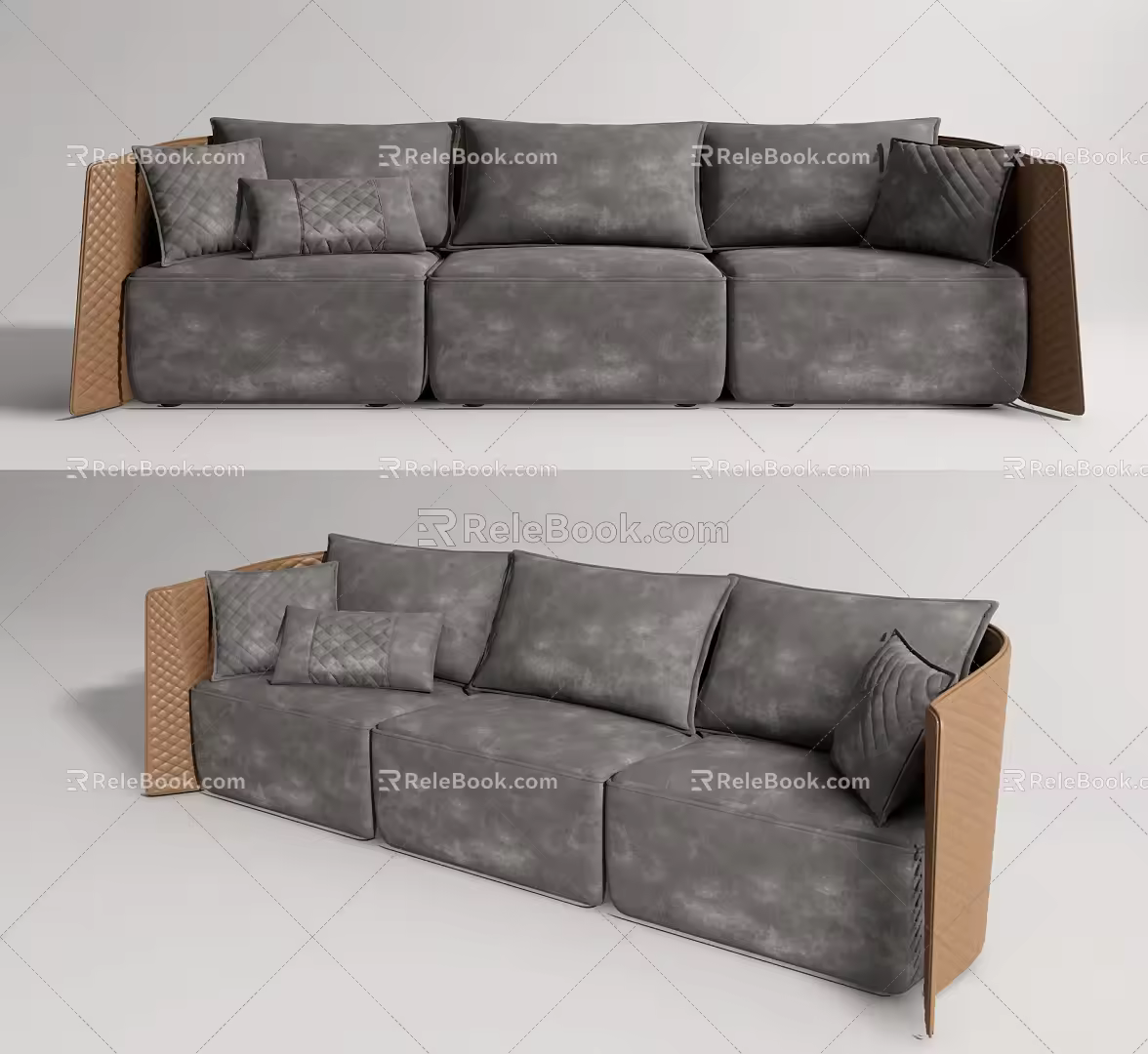 modern three-seat sofa double sofa 3d model