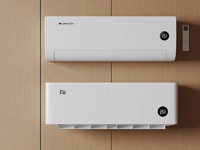Household Electrical Appliances White Air Conditioners Mounted On Wooden Wall With 26 Degrees 3d model