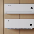 Household Electrical Appliances White Air Conditioners Mounted On Wooden Wall With 26 Degrees