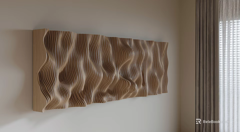 Modern Wooden Background Wall With Wavy Texture For Home Interior Design 3d model