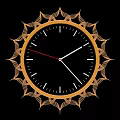 Golden Sunburst Design Wall Clock With Black Dial And White Red Hands
