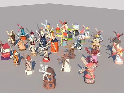 Colorful Windmill Models With Various Colors And Different Architectural Styles 3d model