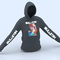 Black Hoodie With BULLETIN Text And Graphic Print On Long Sleeves