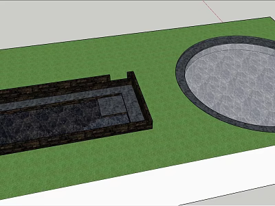 Garden Ornaments in Garden Scene Featuring Green Lawn Rectangular and Circular Stone Surfaces 3d model