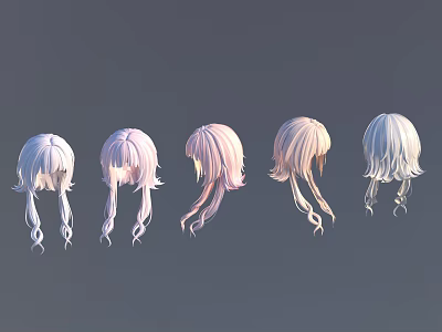 Game and Movie Characters Colorful Anime Style Wigs with Long Curls and Bangs 3d model
