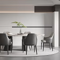 Modern Restaurant Interior With Round Dining Table Gray Chairs And Green Plant Decor 3d model