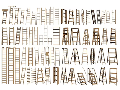 Various Types of Hardware Ladders Including Step Folding and Extension Designs 3d model