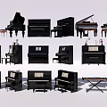 Assorted Musical Instruments Including Grand Upright Pianos Stools And Painting Supplies