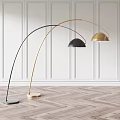 Modern Arched Floor Lamps In Black And Gold With White Paneled Wall And Herringbone Floor