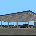 Carport Structure With Blue Roof And White Pillars For Parking Multiple Cars