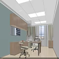 Light Blue Medical Office Interior With Wooden Cabinets Desk Computer Chairs And Curtains