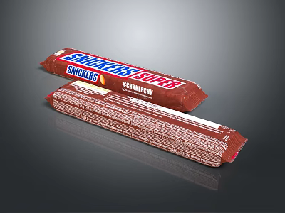 Two Snickers Chocolate Bars With Brown Wrapper And Marathon Brand Logo Design 3d model