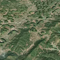 3D Terrain Model of Mountainous Landscape With Green Vegetation Road Networks and Rural Settlements