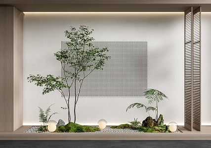 Modern courtyard sketch interior landscape plant pile landscape tree fern stone pebble 3d model