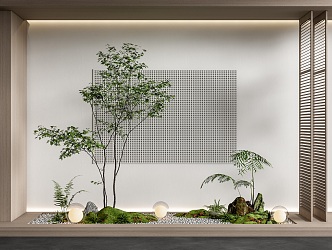 Modern courtyard sketch interior landscape plant pile landscape tree fern stone pebble 3d model