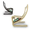 Modern Black And Light Wood Leisure Chairs With Striped Backrest Rocking Design