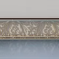 Elegant Swing Door With Golden Scroll Patterns Glass Panel And Dark Top Rail 3d model