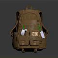 Brown Tactical Backpack With Multiple Pockets Green Drawstrings And Tags 3d model
