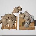 Household Supplies Including Sacks Wooden Boxes White Cloth Bags And Packing Tool On Pallets